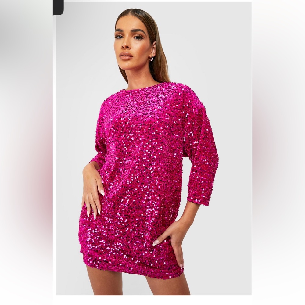 Sequin Batwing Shift Dress